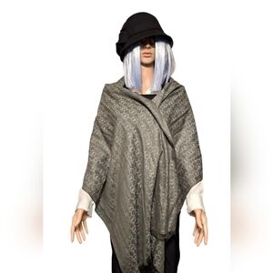 Michael Kors Gray Monogram Logo Jacquard Fringe Wrap Scarf 78"L